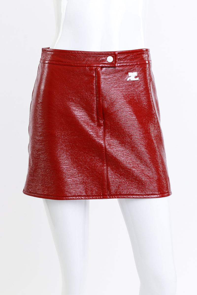 Courregès Oxblood Patent Leather Moto Mini Skirt front @RECESS LA