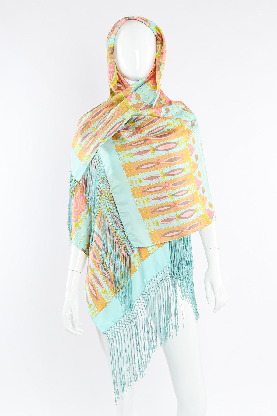Creazione Serica Lariana bright floral fringe shawl wrapped around mannequin @recessla