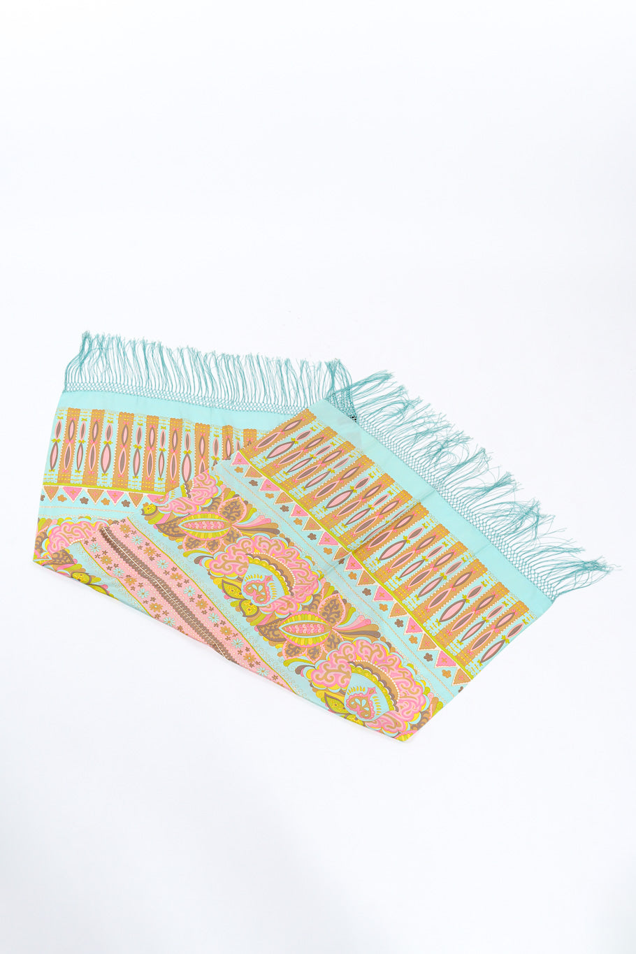 Creazione Serica Lariana bright floral fringe shawl flat-lay shot @recessla