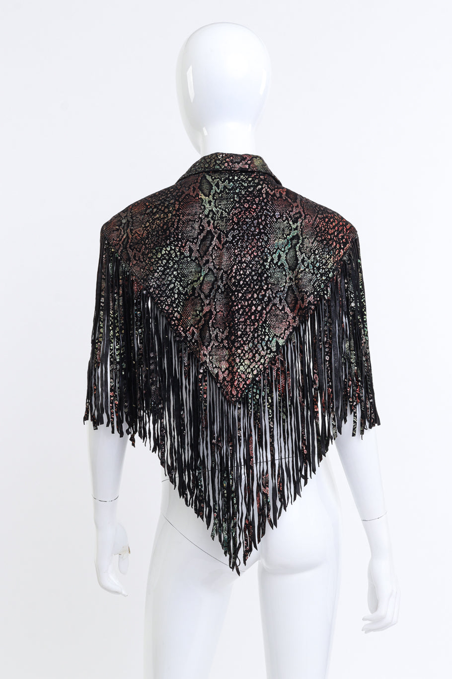 Vega's Leather Metallic Leather Fringed Capelet on mannequin @RECESS LA