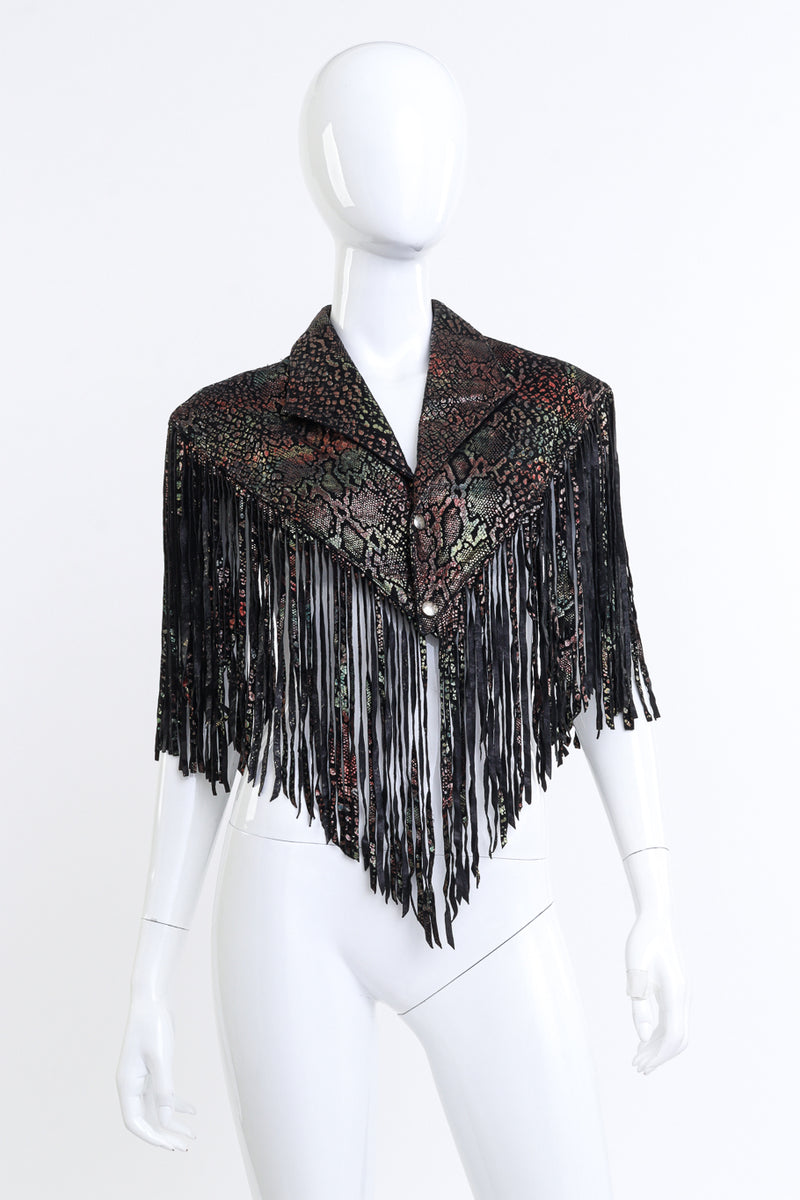 Vega's Leather Metallic Leather Fringed Capelet on mannequin @RECESS LA