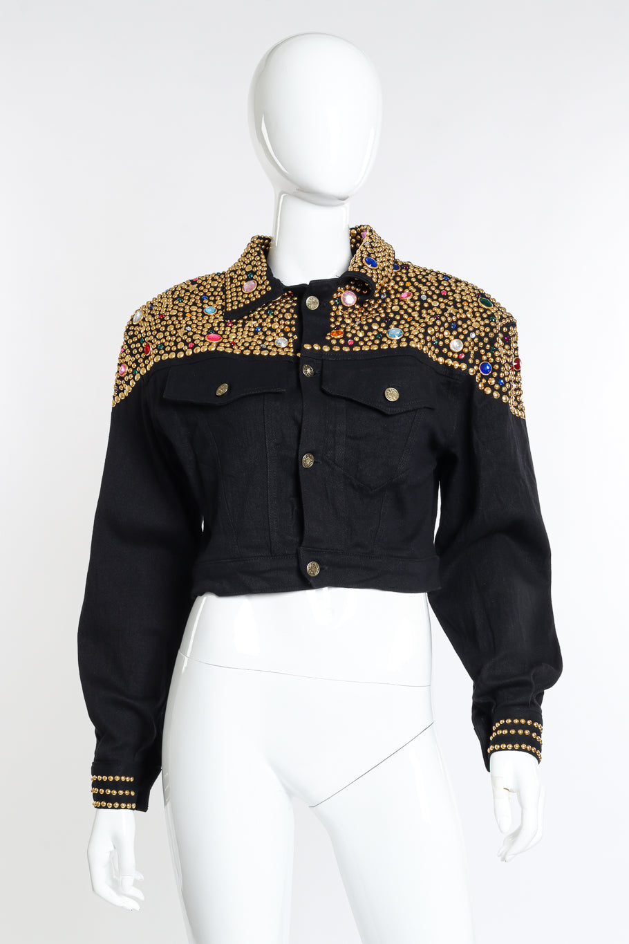 Vintage Cross Walk LA Studded Denim Jacket front on mannequin @recess la
