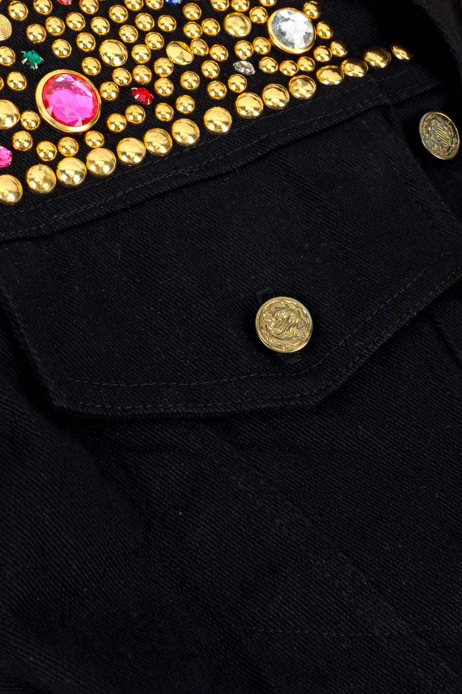 Vintage Cross Walk LA Studded Denim Jacket front pocket closeup @recess la