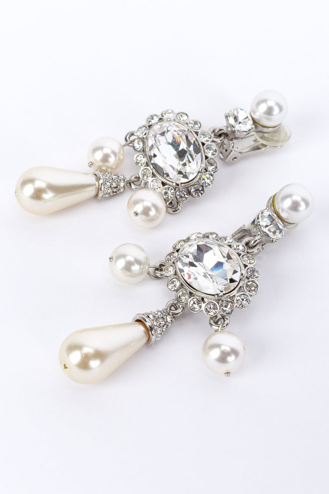 Vintage Oscar de la Renta Crystal & Pearl Drop Earrings detail @RECESS LA