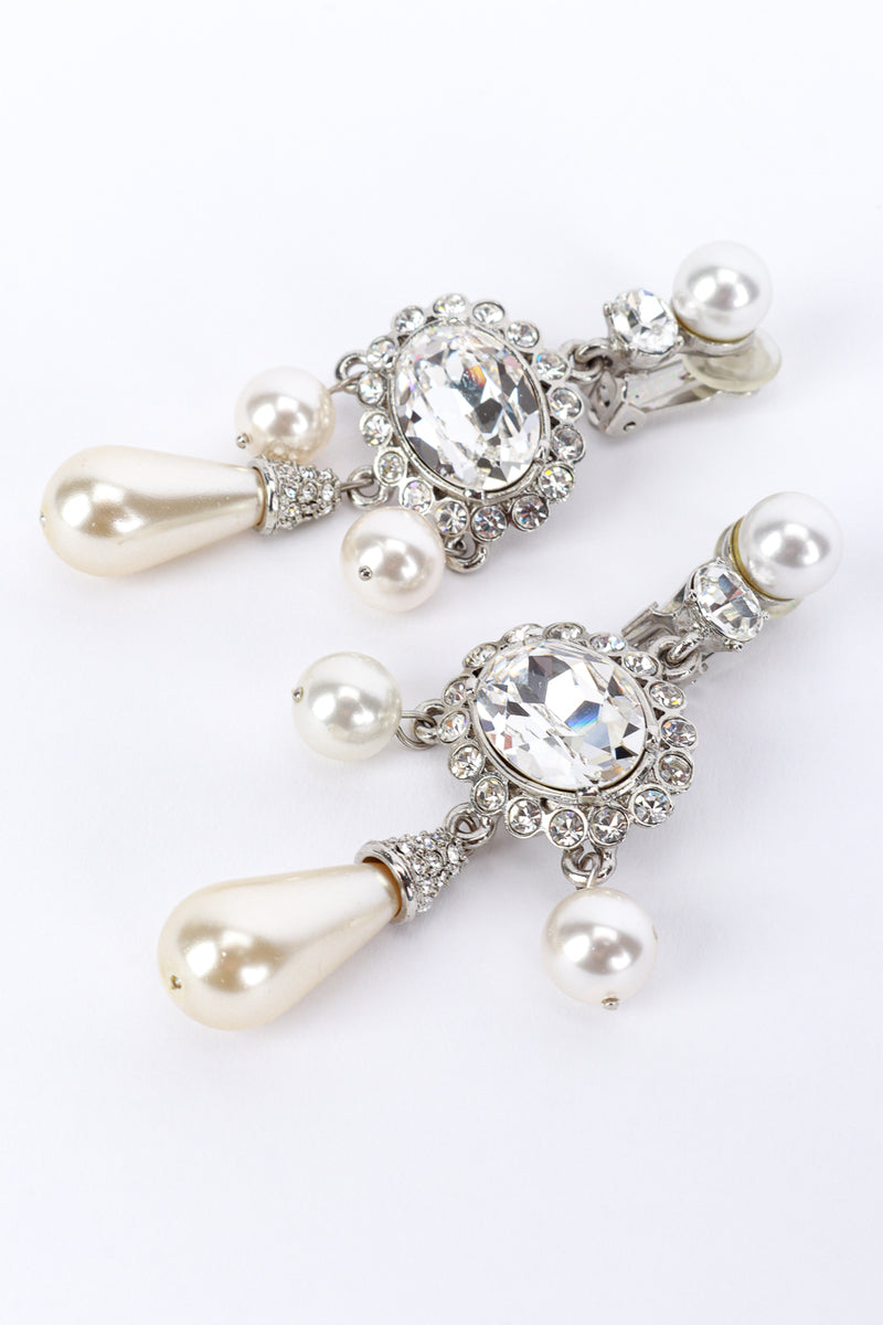 Vintage Oscar de la Renta Crystal & Pearl Drop Earrings detail @RECESS LA