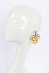 Vintage Oscar de la Renta Fleur De Lis Scroll Drop Earrings worn RECESS LA