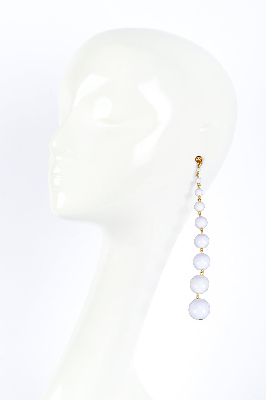 Vintage Oscar de la Renta White Mod Bead Drop Shoulder Duster Earrings on mannequin @RECESS LA