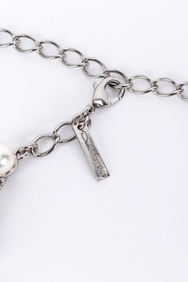 Vintage Oscar de la Renta Crystal & Pearl Collar Necklace signature charm @recess la