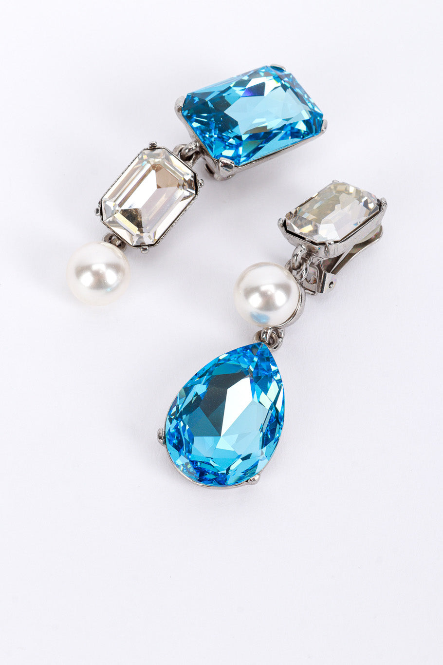 Vintage Oscar de la Renta Mismatched Aquamarine Crystal Drop Earrings flat @RECESS LA