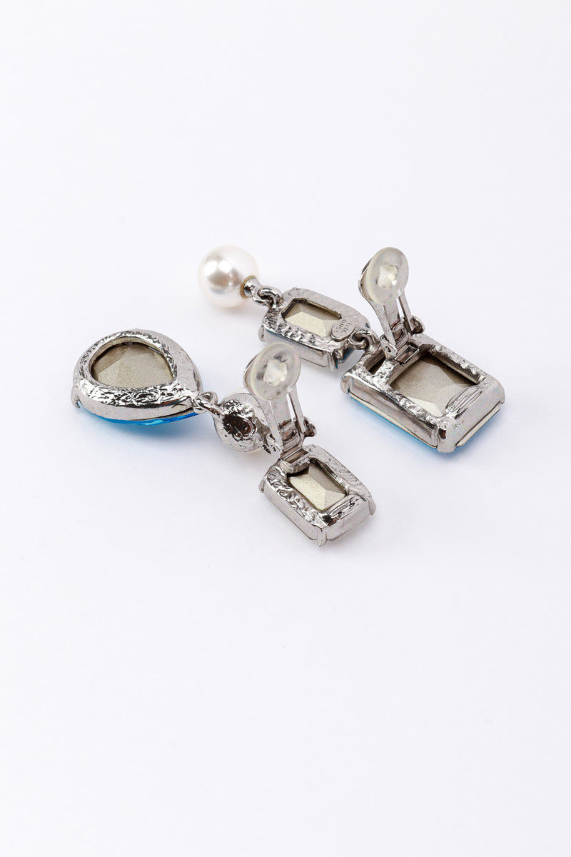 Vintage Oscar de la Renta Mismatched Aquamarine Crystal Drop Earrings clips @RECESS LA