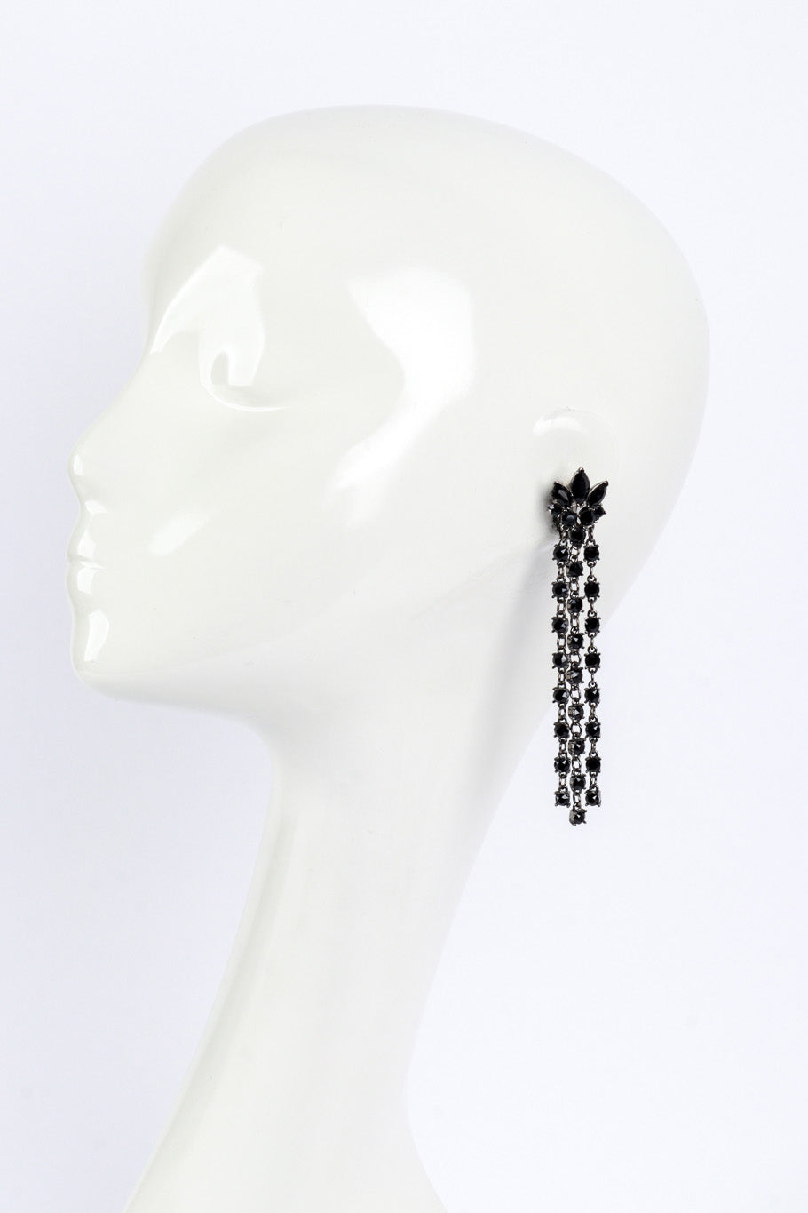 Vintage Oscar de la Renta Black Marquise Rhinestone Fringe Earrings worn @RECESS LA