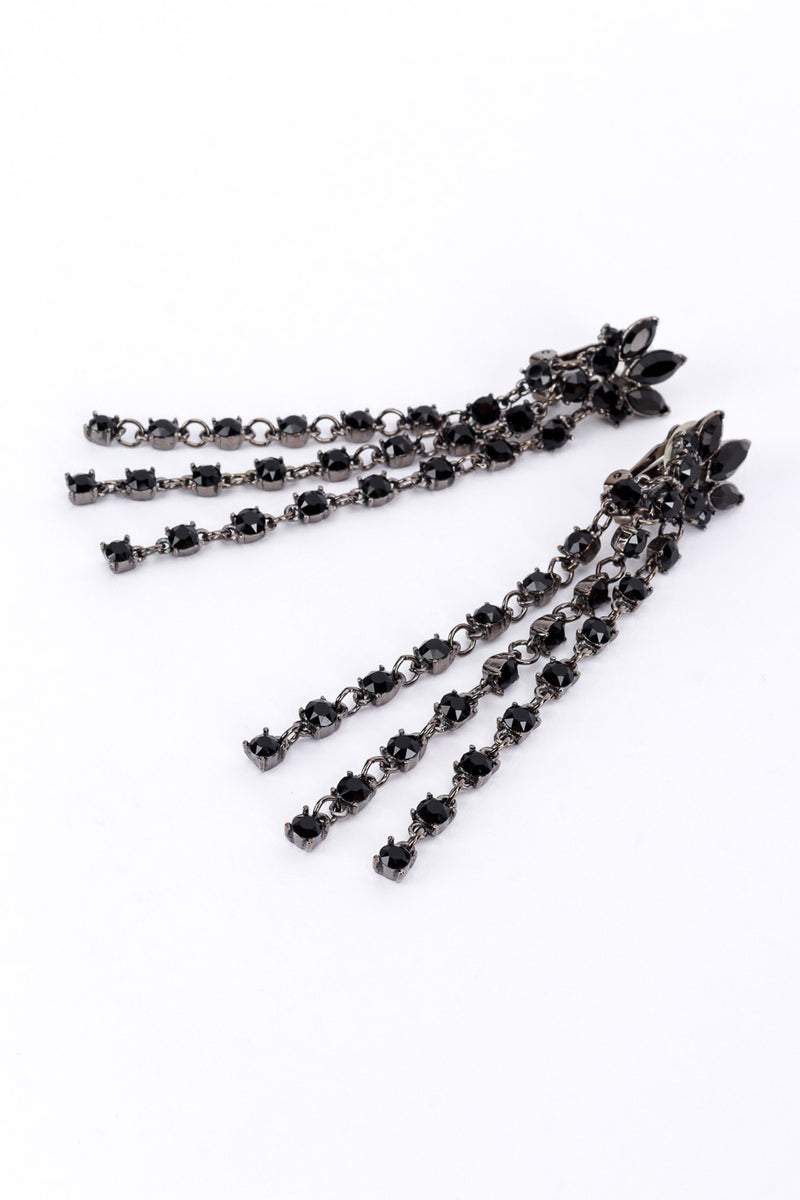 Vintage Oscar de la Renta Black Marquise Rhinestone Fringe Earrings flat @RECESS LA