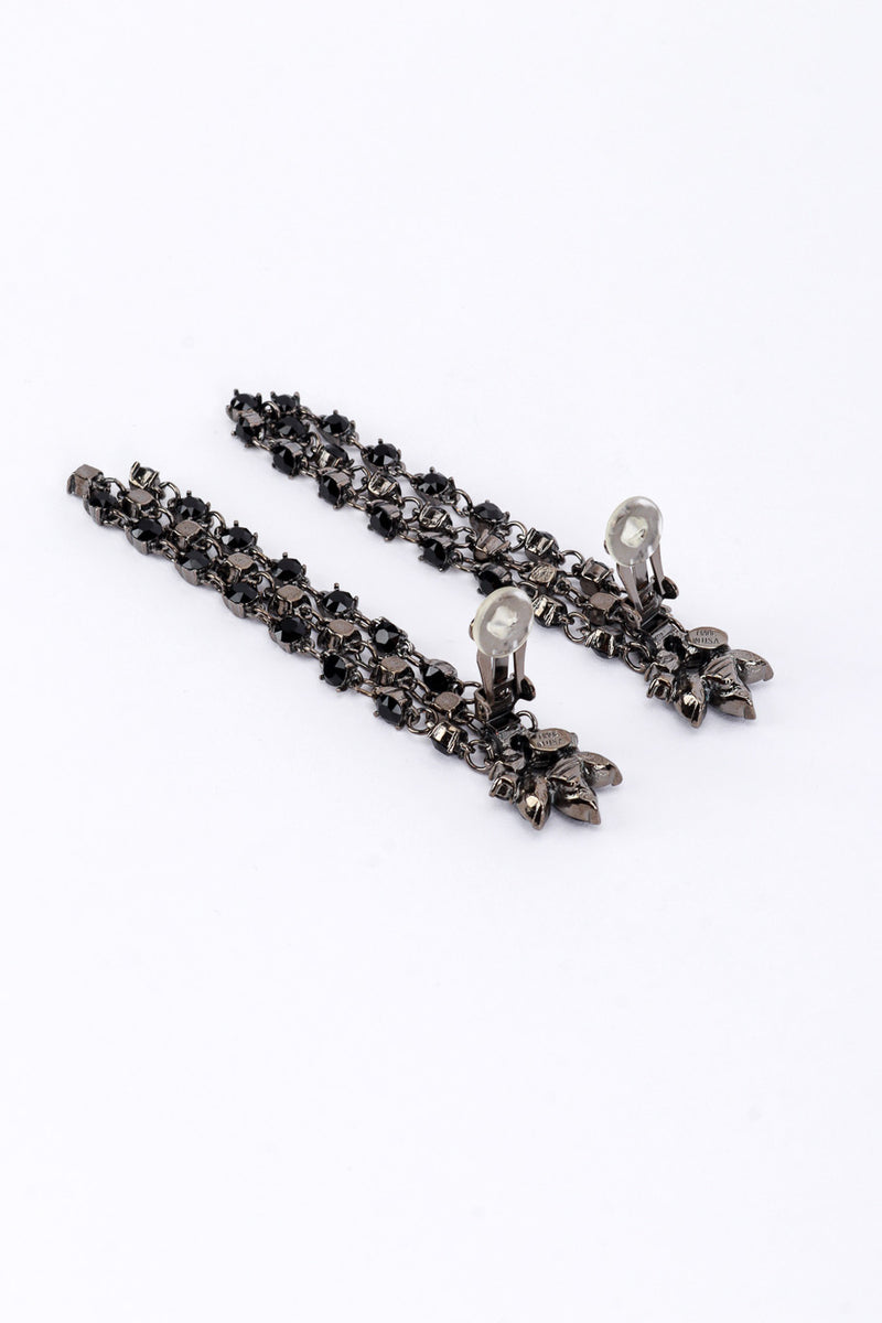 Vintage Oscar de la Renta Black Marquise Rhinestone Fringe Earrings clips @RECESS LA