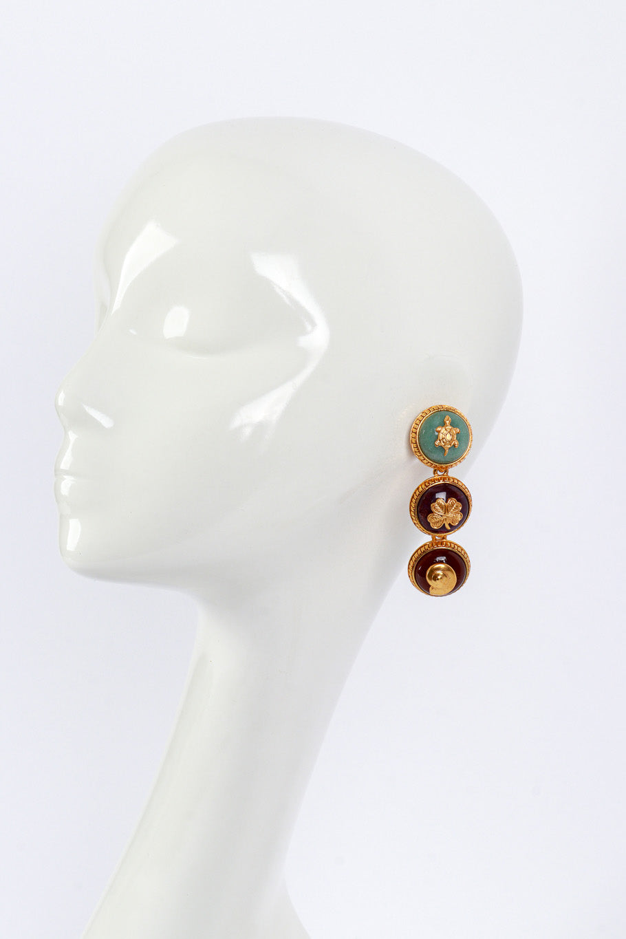 Vintage Oscar de la Renta Good Luck Button Drop Earrings worn @RECESS LA