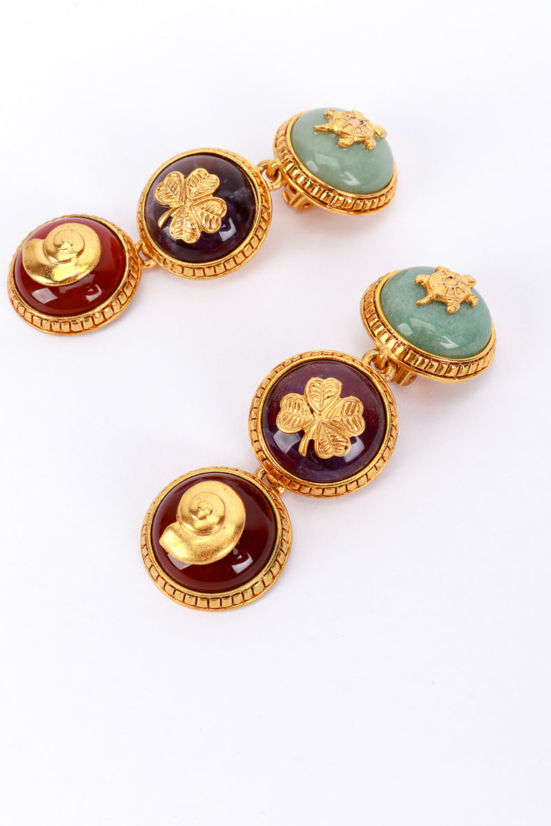 Vintage Oscar de la Renta Good Luck Button Drop Earrings flat @RECESS LA