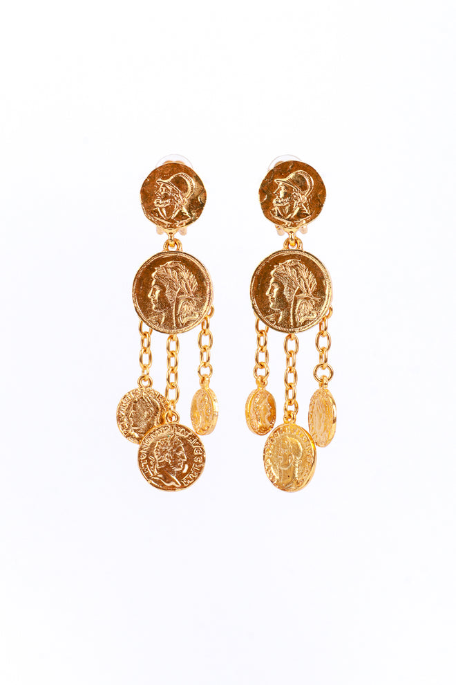 Vintage Oscar de la Renta Roman Coin Dangle Earrings front @recess la