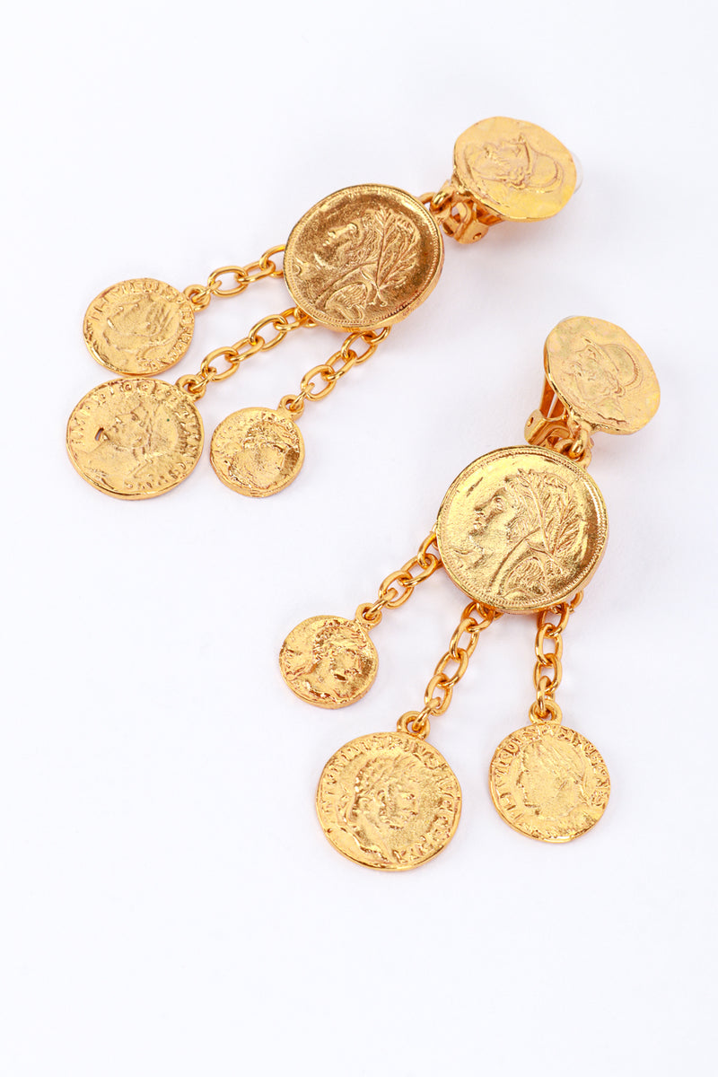 Vintage Oscar de la Renta Roman Coin Dangle Earrings front closeup @recess la