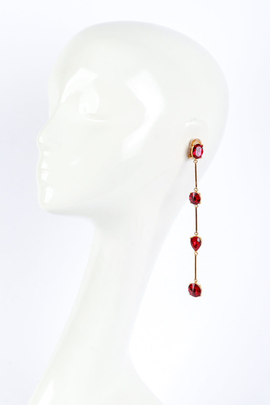 Vintage Oscar de la Renta Ruby Shoulder Duster Bar Link Earrings worn @RECESS LA