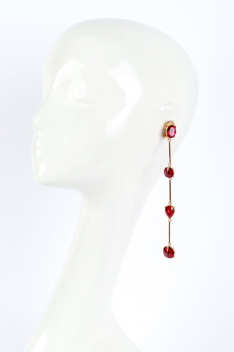 Vintage Oscar de la Renta Ruby Shoulder Duster Bar Link Earrings worn @RECESS LA