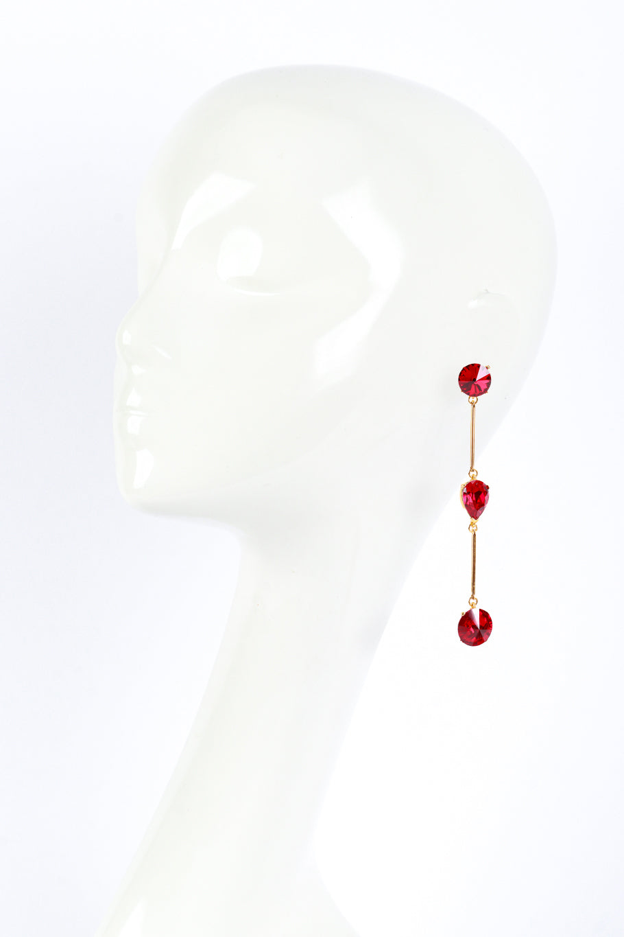 Vintage Oscar de la Renta Ruby Bar Link Drop Earrings  on mannequin @RECESS LA