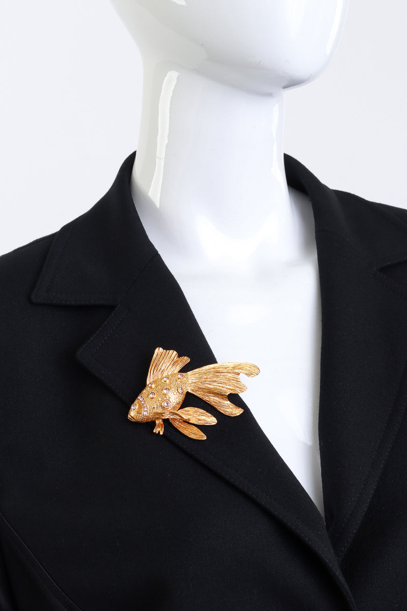 Vintage Oscar de la Renta Fantail Goldfish Brooch on mannequin @recess la