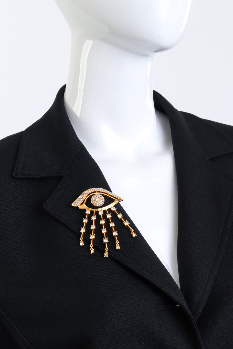 Vintage Oscar de la Renta Rhinestone Bursting Eye Brooch on mannequin @recess la