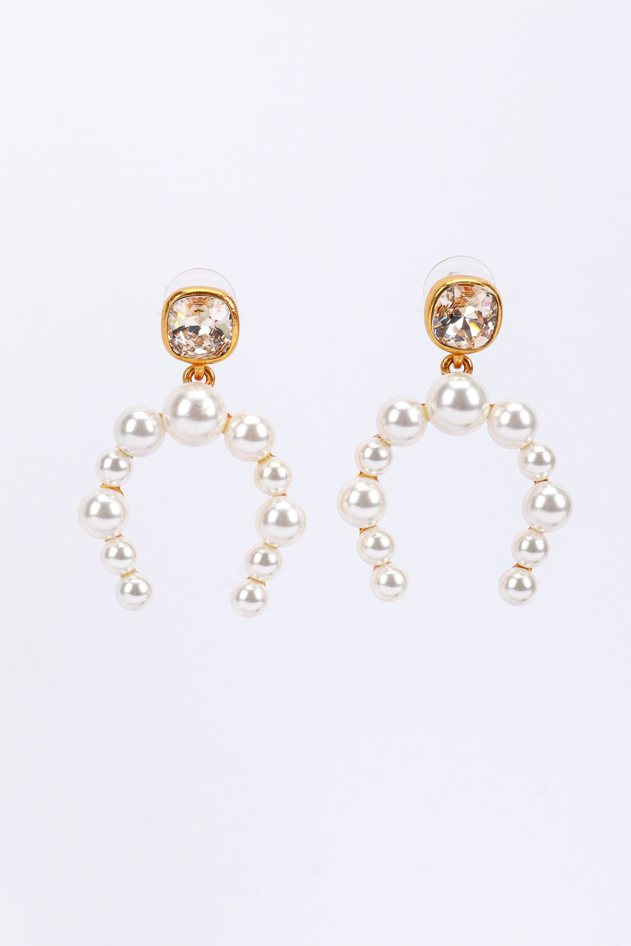 Vintage Oscar de la Renta Gold Pearl Horseshoe Earrings front @recess la