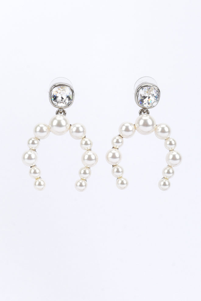 Vintage Oscar de la Renta Silver Pearl Horseshoe Earrings front @recess la