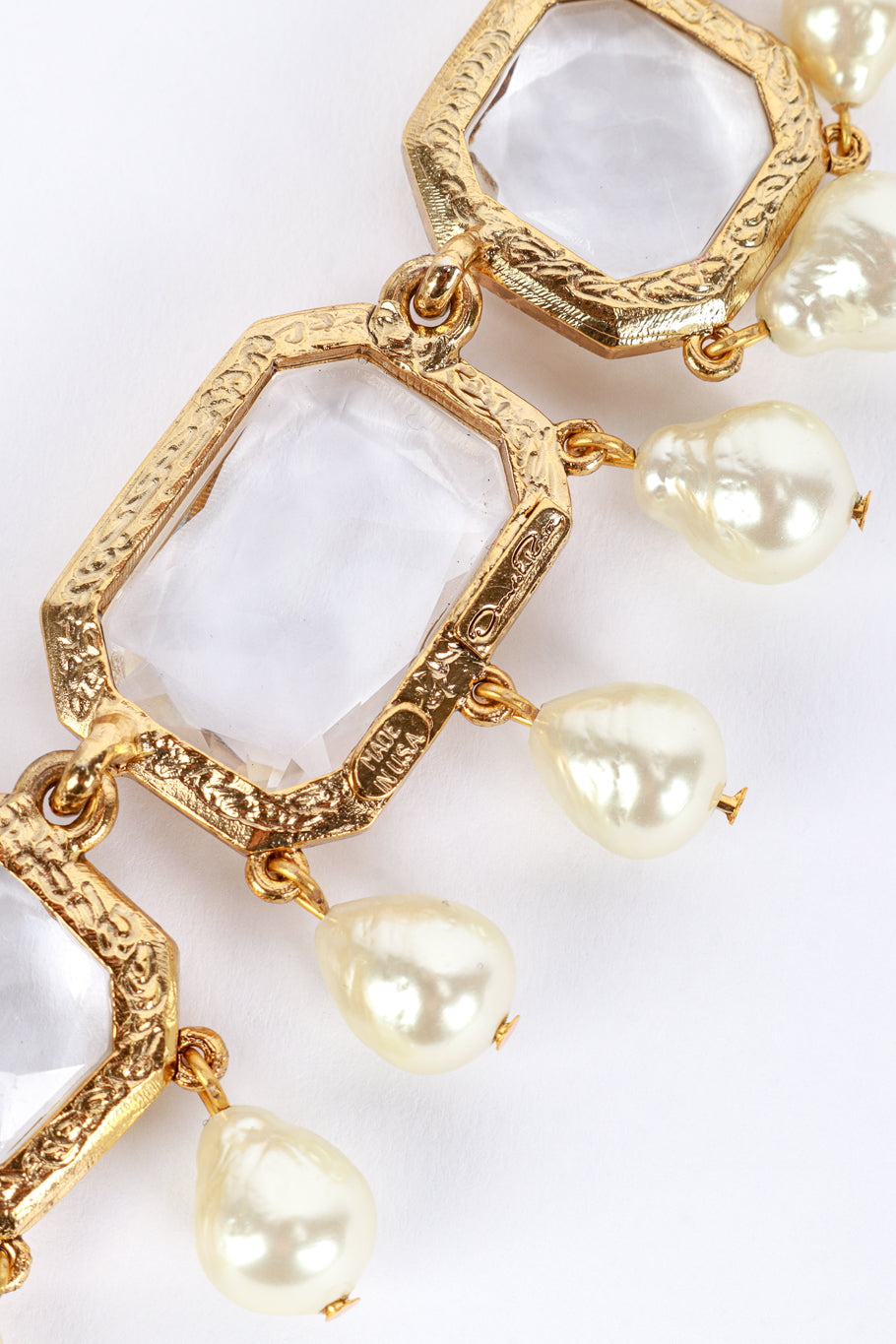 Vintage Oscar de la Renta Crystal & Pearl Bauble Necklace cartouche @recess la