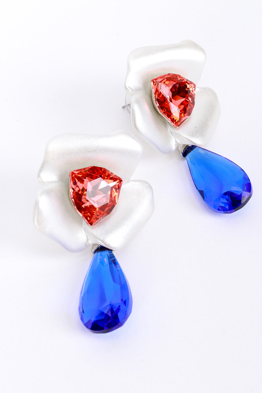 Vintage Oscar de la Renta Colorblock Crystal Flower Earrings detail @RECESS LA