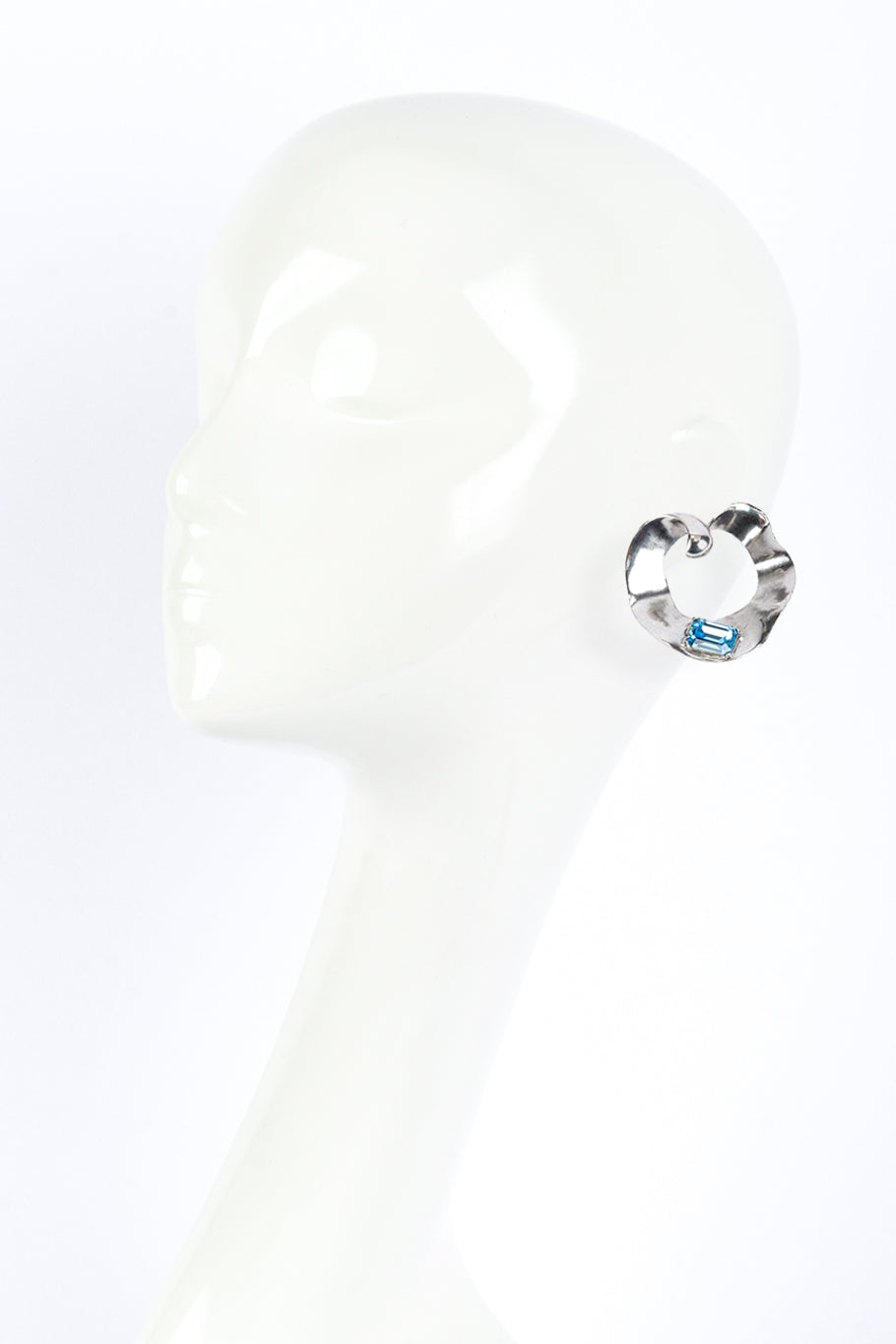 Vintage Oscar de la Renta Wavy Hoop Crystal Earrings on mannequin @recess la