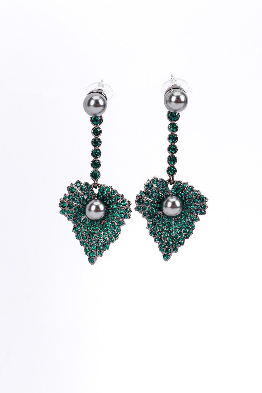 Vintage Oscar de la Renta Rhinestone Heart Leaf Drop Earrings @RECESS LA