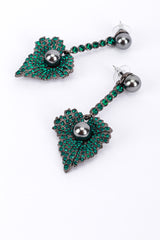 Vintage Oscar de la Renta Rhinestone Heart Leaf Drop Earrings flat @RECESS LA