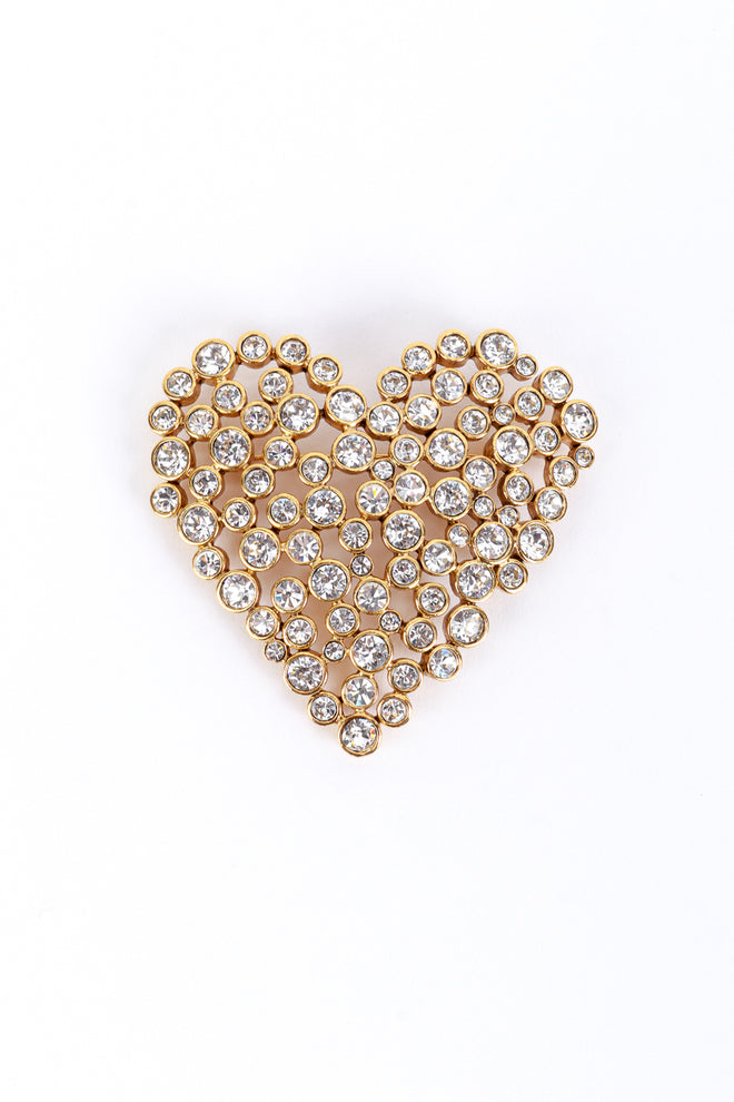 Vintage Oscar de la Renta Crystal Heart Brooch front @recess la