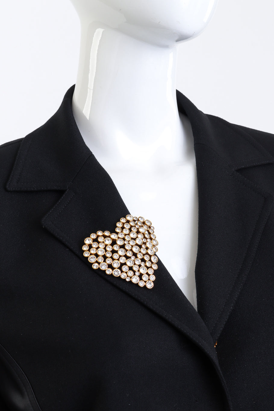 Vintage Oscar de la Renta Crystal Heart Brooch on mannequin @recess la