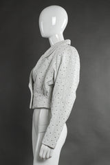 Cropped Rhinestone Embossed Leather Jacket by Dero Enterprises on mannequin side @recessla