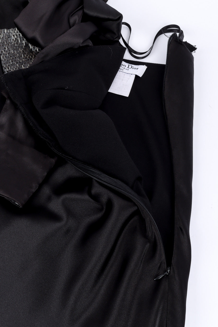 Christian Dior Silk Beaded Halter Dress zipper closure closeup @recessla