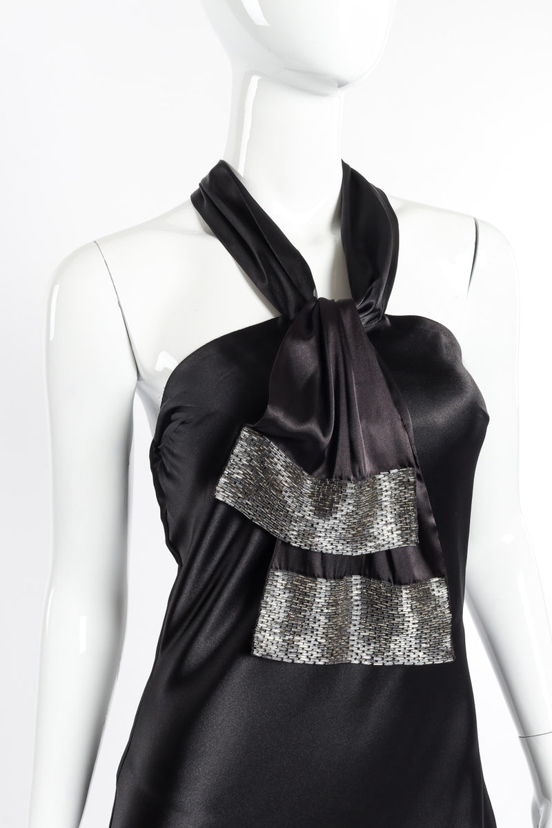 Christian Dior Silk Beaded Halter Dress front view on mannequin closeup @recessla