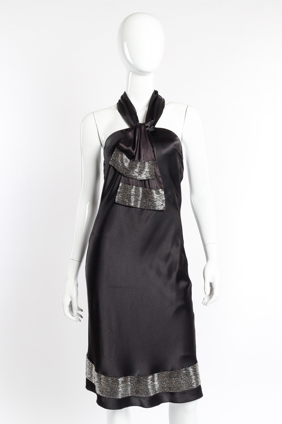 Christian Dior Silk Beaded Halter Dress front view on mannequin @recessla