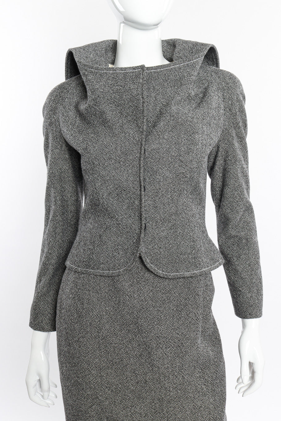 Wool Jacket & Wrap Skirt Suit by Christian Dior on mannequin front close collar up @recessla