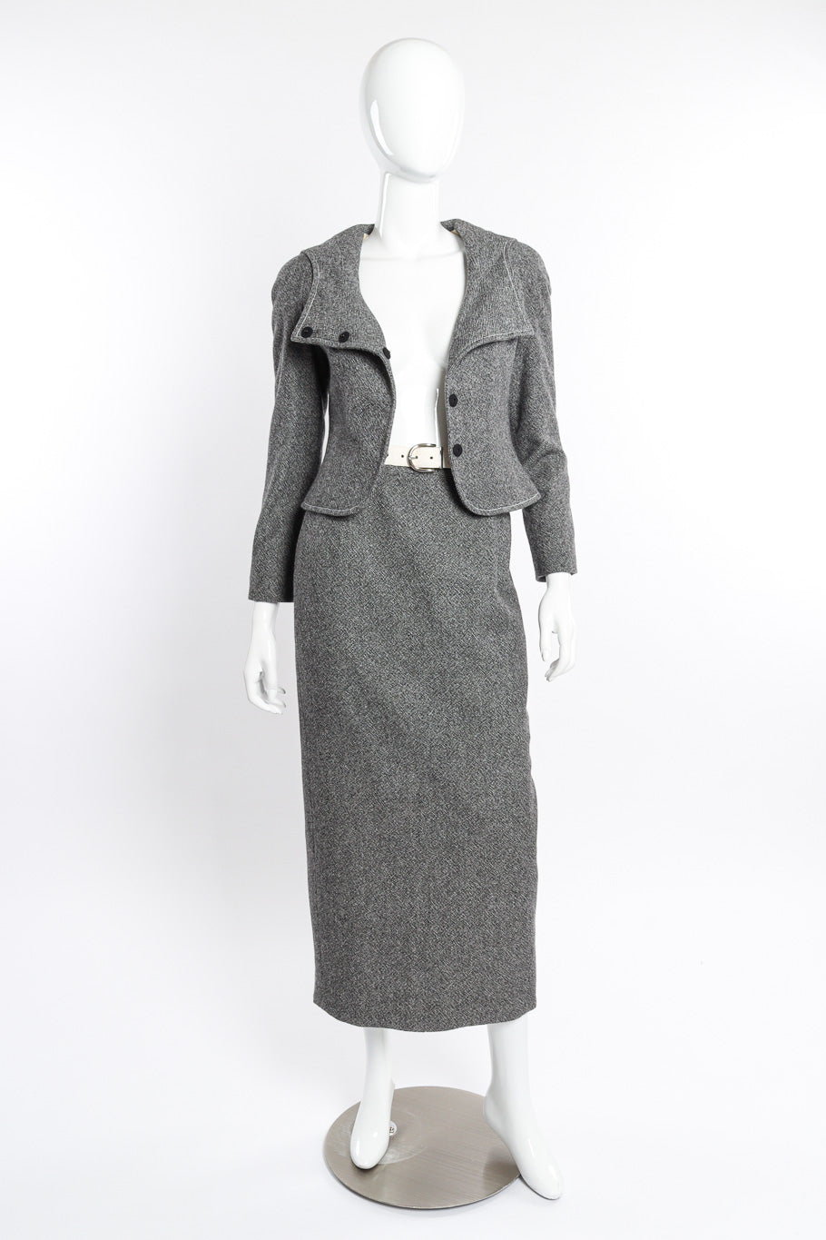 Wool Jacket & Wrap Skirt Suit by Christian Dior on mannequin jacket unsnapped @recessla