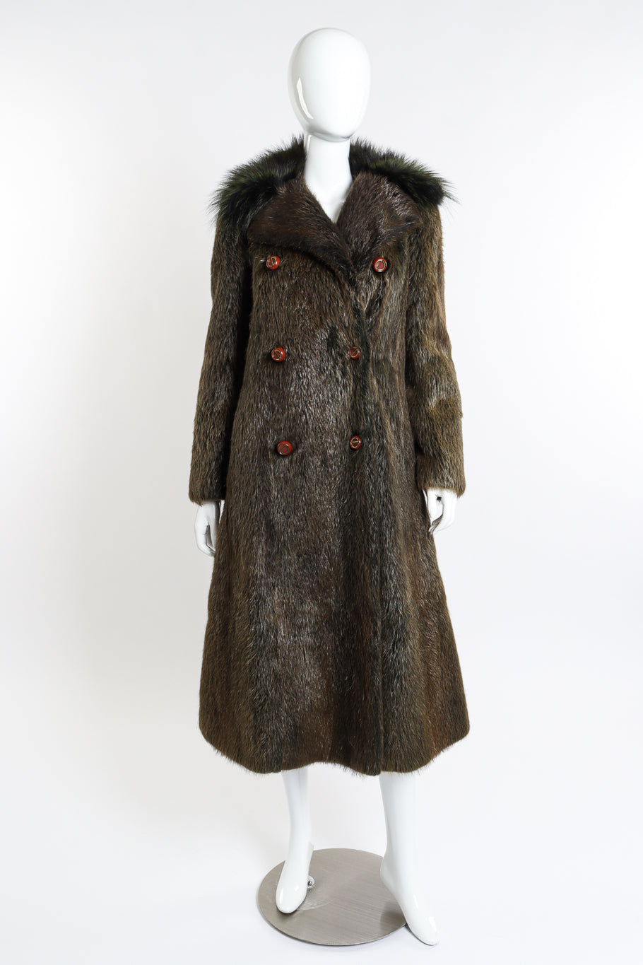 Vintage Christian Dior Long Fur Coat front on mannequin unbelted @recessla