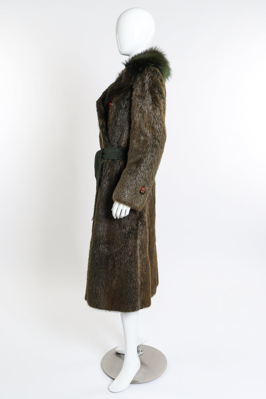 Vintage Christian Dior Long Fur Coat side on mannequin @recessla