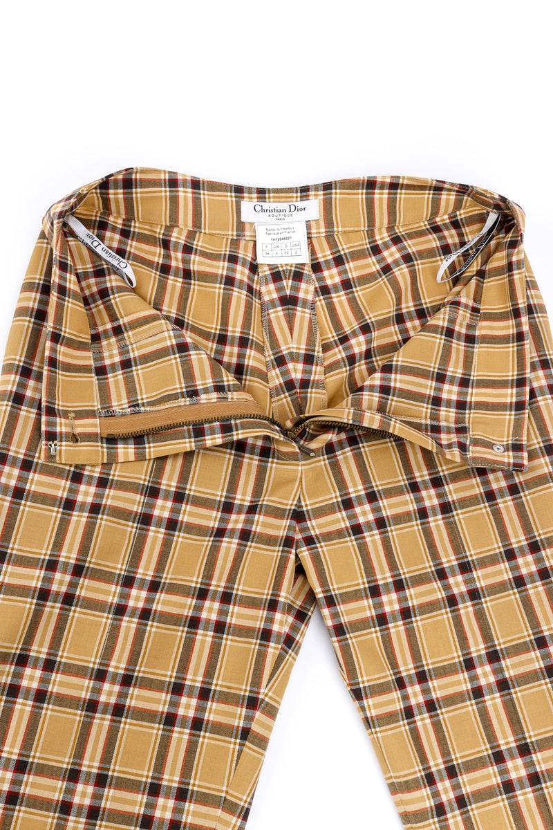 Vintage Christian Dior Plaid Wool Pant front view unzipped @recessla
