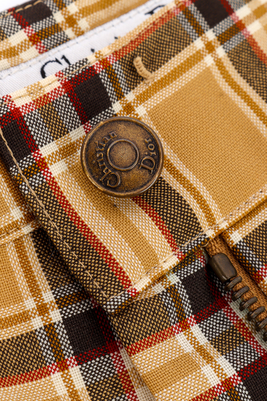 Vintage Christian Dior Plaid Wool Pant button closure closeup @recessla