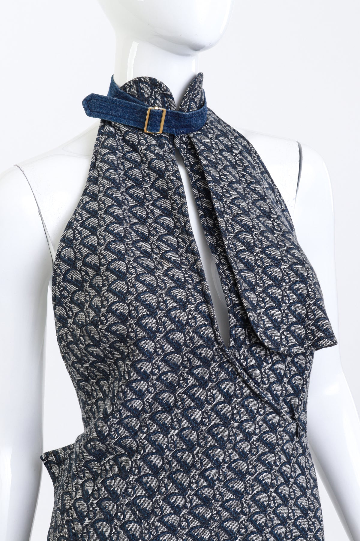 dior halter dress Vintage Christian Dior 2000 S/S Denim Monogram Halter Dress – Recess