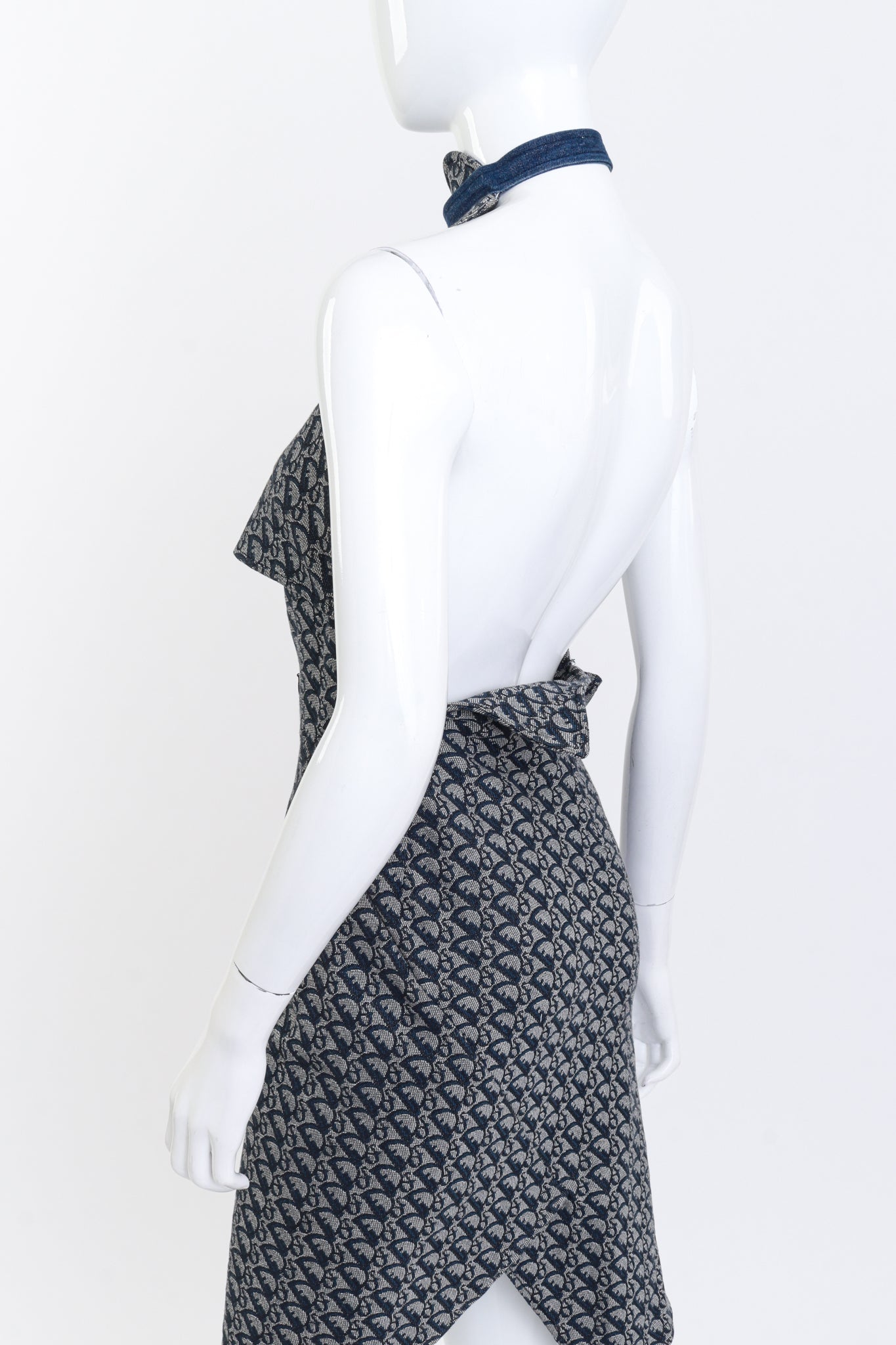 Christian Dior 2000 S/S Denim Monogram Halter Dress back on mannequin closeup @recess la