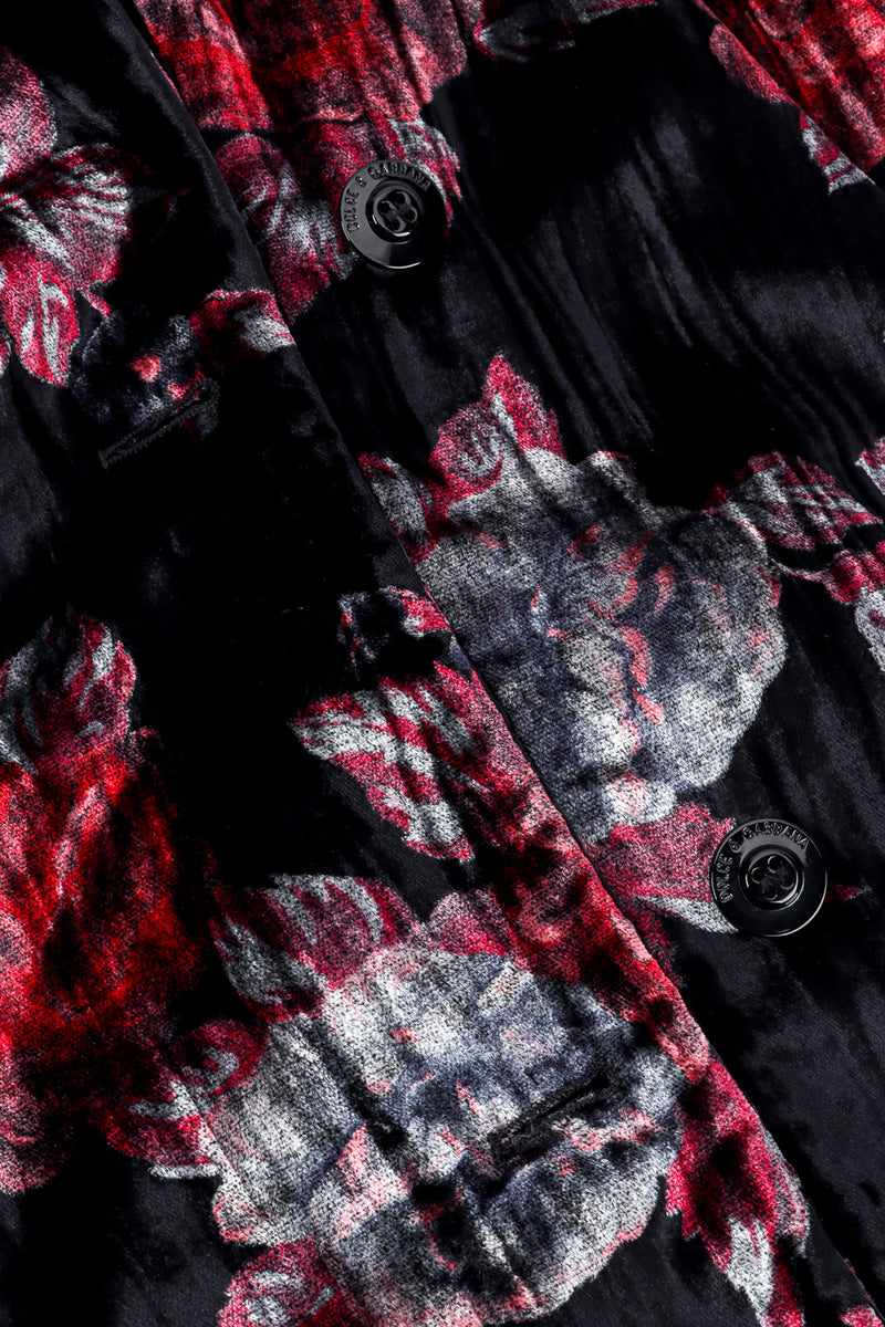 Dolce and Gabbana Floral Velvet Jacket and Pant Set button closure closeup @recessla