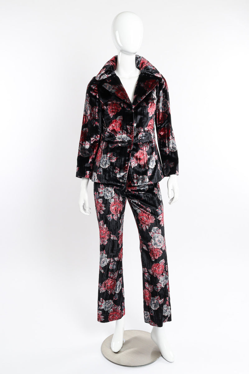 Dolce and Gabbana Floral Velvet Jacket and Pant Set front view on mannequin @recessla