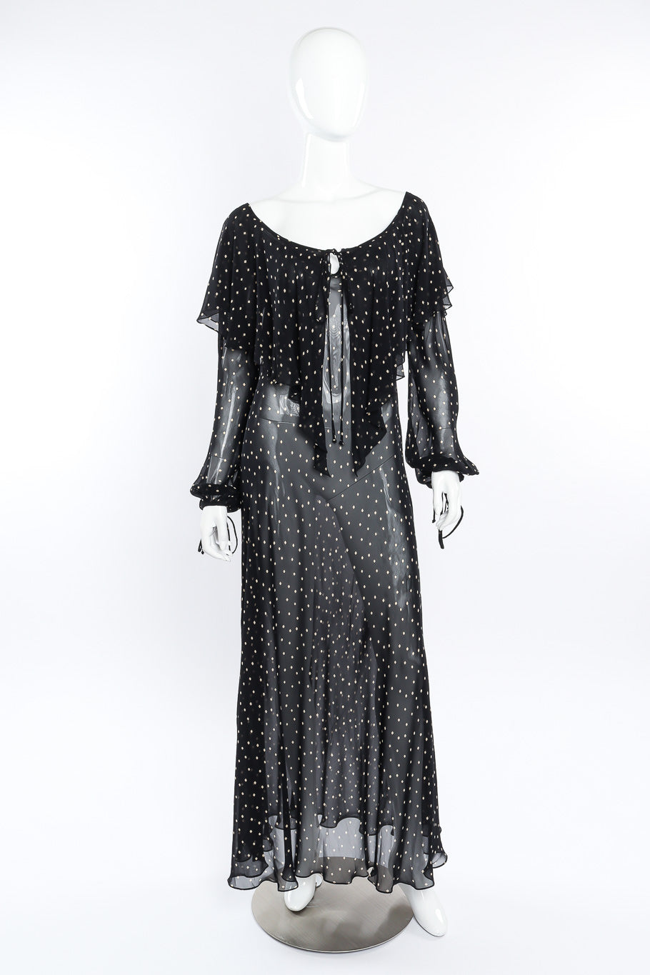 Donna Karan Diamond Dot Ruffle Dress front view on mannequin @Recessla